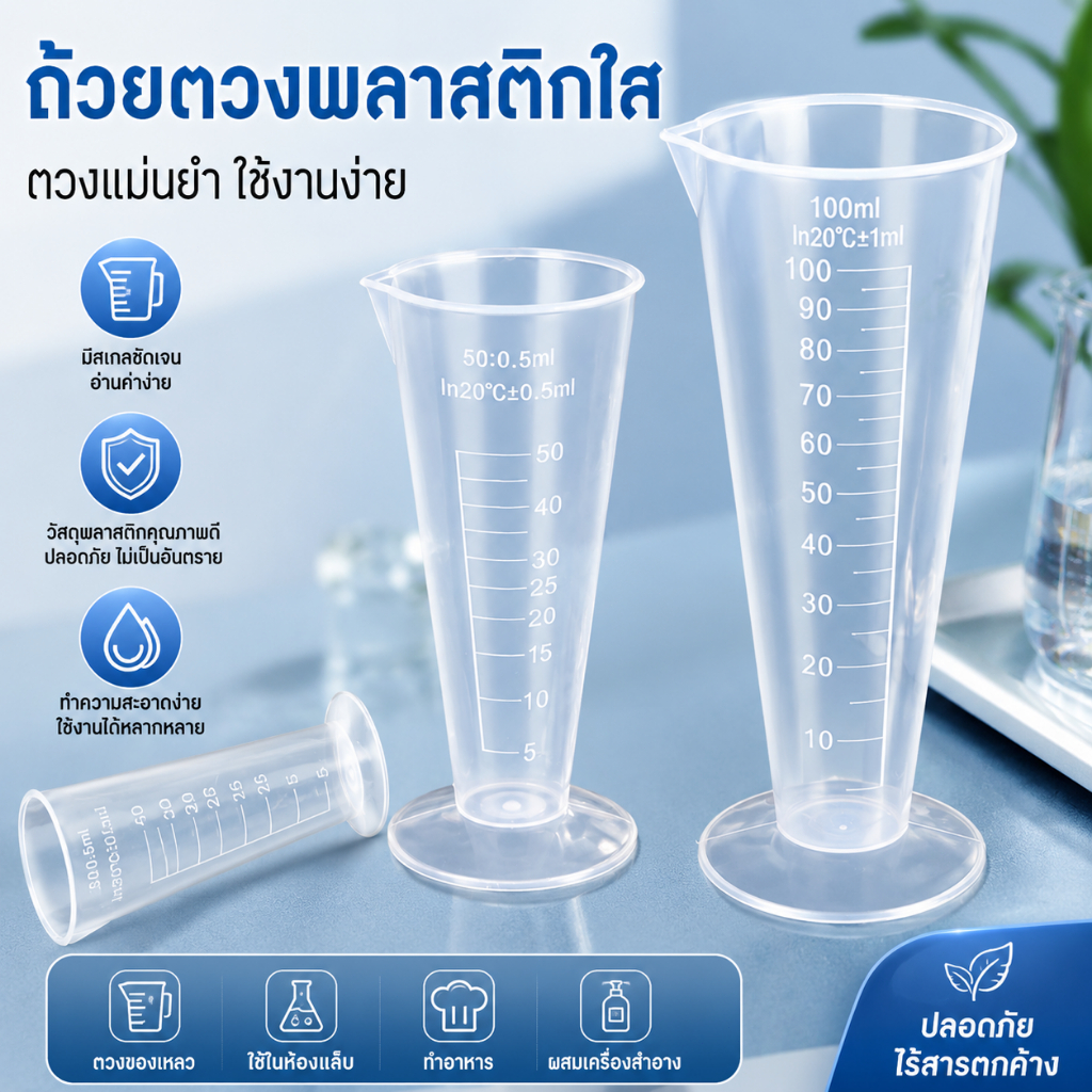 Luxe-T ชุดถ้วยตวงพลาสติกขนาด50มล. 100มล. เหยือกน้ำใสเครื่องมือสำหรับห้องปฏิบัติการค็อด