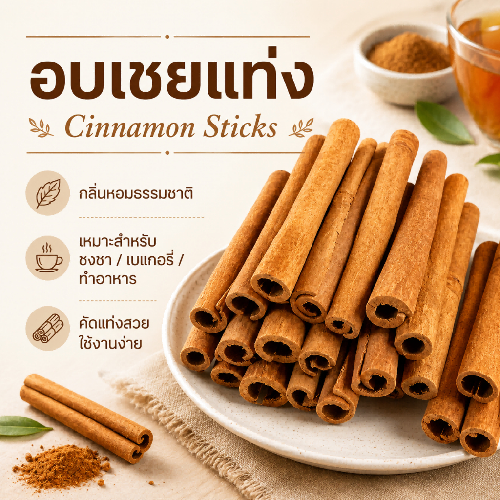 อบเชยแท่ง CinnamonStickAAA+ รสชาติหวานละมุน ไม่ขม ใช้ต้มซุป หมักเนื้อ ทำชา กาแฟ Cinnamon Stick