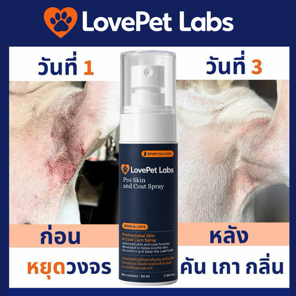 สเปรย์เชื้อราสุนัขและแมว ช่วยลดแบคทีเรีย ยีสต์ คันเกาผื่น แผล ผิวแดง ดับกลิ่นเหม็น สูตรนาโนเข้มข้น ส่งด่วน [50ml]