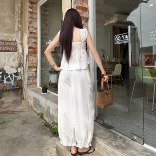 💰Mahahengcloset💰กางเกงขาจั๊มชายระบาย ตีเกล็ดหน้า ผ้าครัช เอวยางยืด ทรงสวย พรางหุ่น ใส่ได้ทุกไซส์