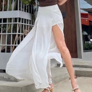 กระโปรง​กางเกง กางเกงขาสั้น กางเกงผ่าขา ผ้าชีฟอง แฟชั่นผู้หญิง ใส่แล้วดูผอม ขาเรียว ใส่เที่ยวทะเล