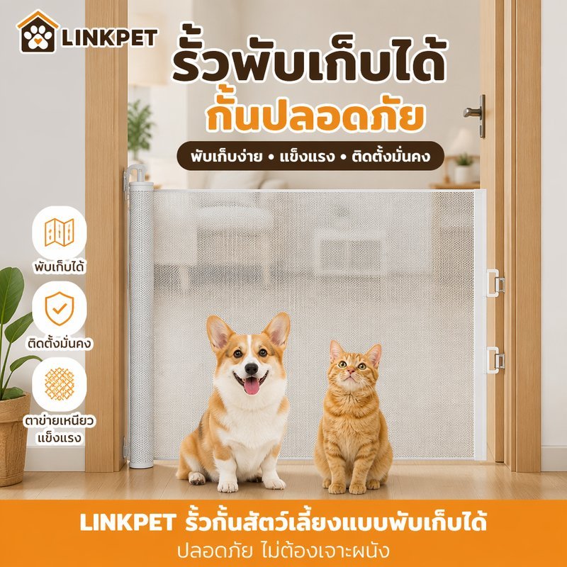 ที่กั้นสัตว์เลี้ยง รั้วกั้นสุนัข รั้วกั้นแมว พับเก็บได้ ไม่จำเป็นต้องเจาะผนัง เบาและสะดวกยิ่งขึ้น