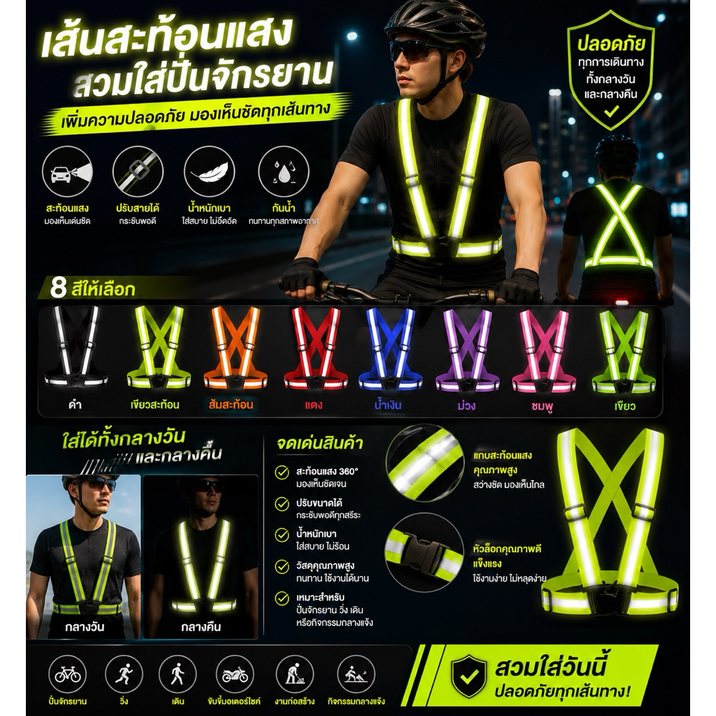 เส้นสะท้อนแสงสำหรับปั่นจักรยาน เพิ่มความปลอดภัยทุกการเดินทาง