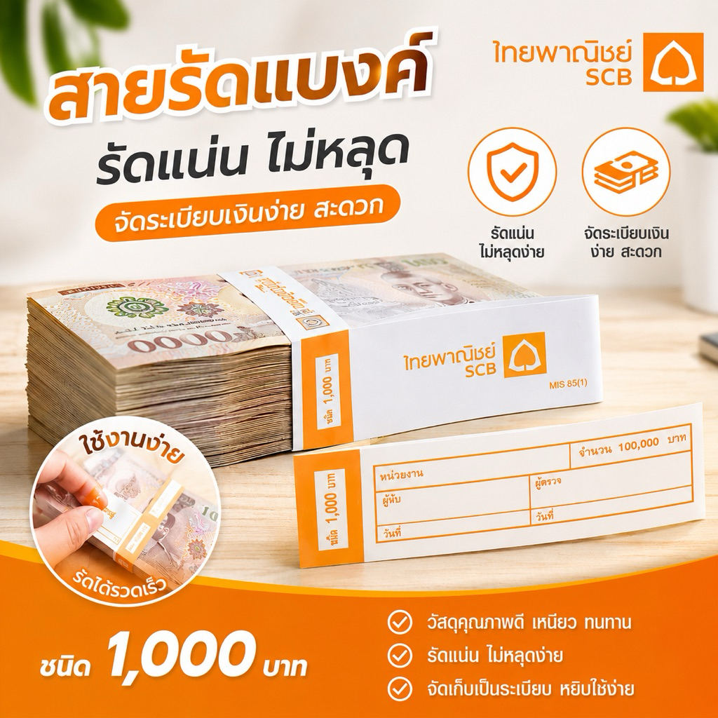 สายรัดธนบัตร สายรัดแบงค์ SCB ชนิด1,000 บาท (ราคาต่อ 1 ชิ้น)