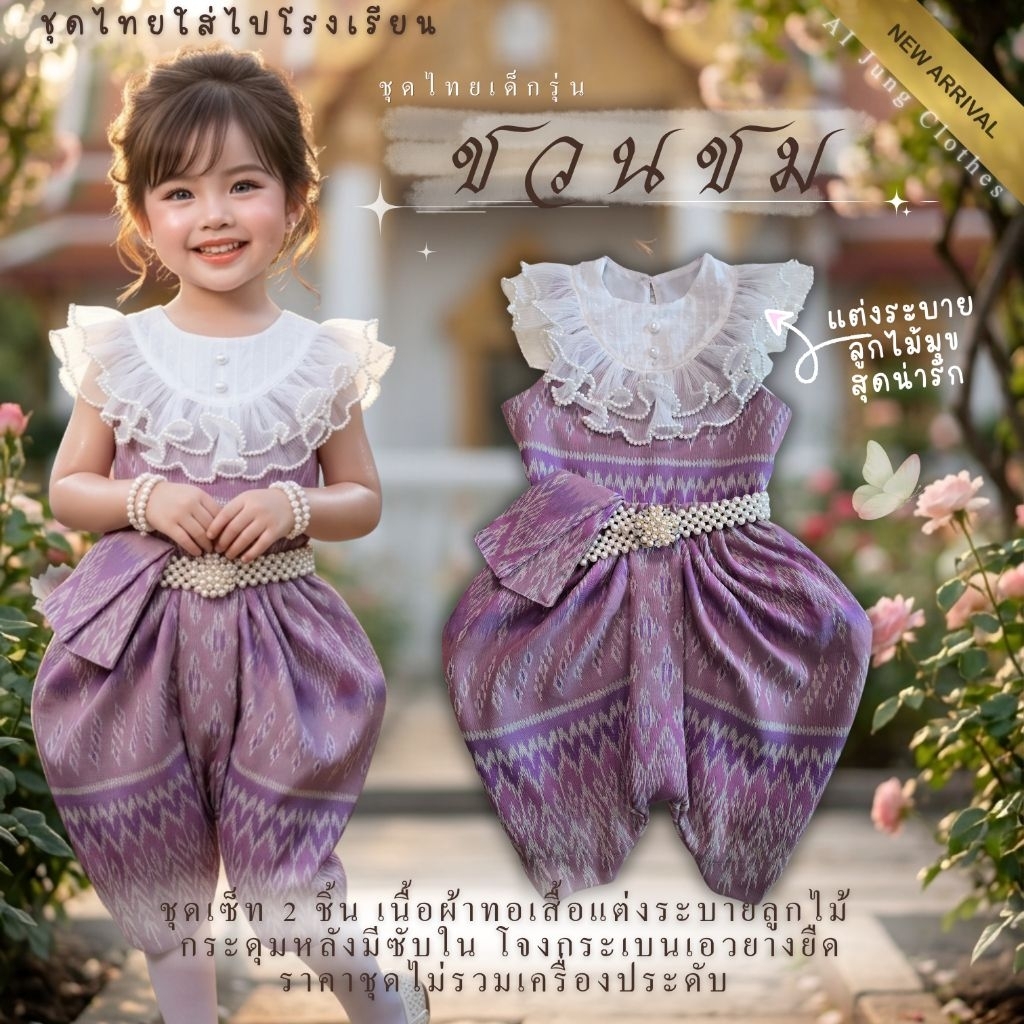 ชุดไทยเด็กรุ่น "ชวนชม" ~ AI Jung Clothes  ชุดไทยใส่ไปโรงเรียน ชุดไทยใส่ออกงาน