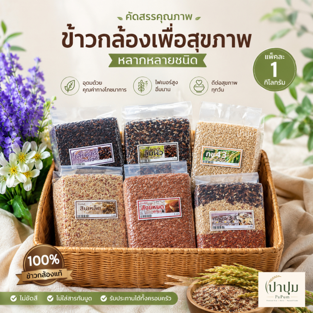 ข้าวไรซ์เบอร์รี่ / ข้าวเจ้าหอมมะลิเเดง / สังข์หยด / สินเหล็ก / ข้าวเหนียวเขี้ยวงู - กข.6 1kg