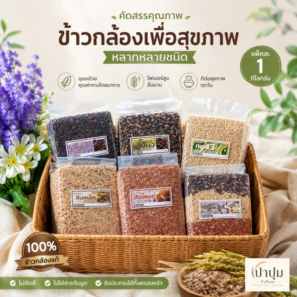 ข้าวไรซ์เบอร์รี่ / ข้าวเจ้าหอมมะลิเเดง / สังข์หยด / สินเหล็ก / ข้าวเหนียวเขี้ยวงู - กข.6 1kg