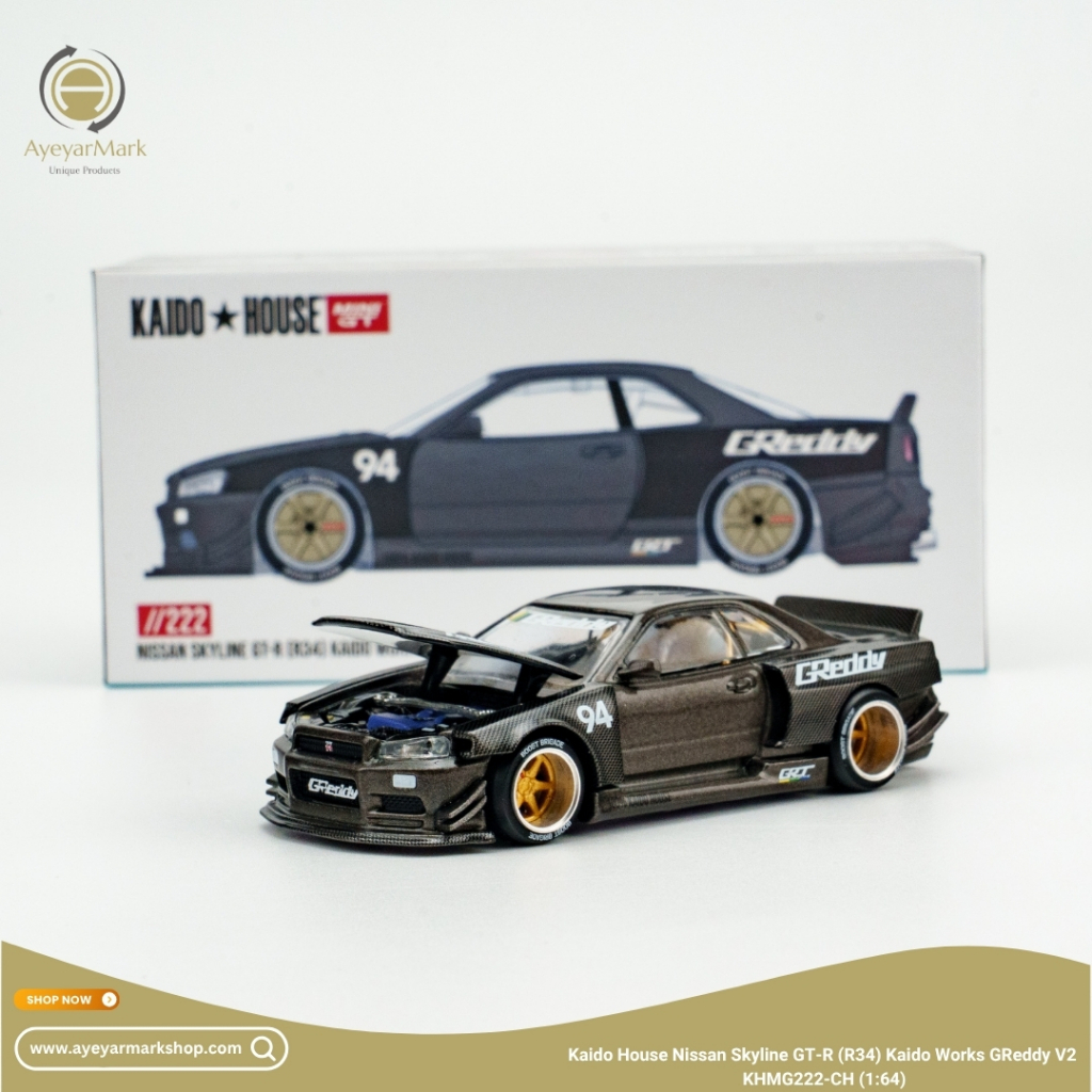 Kaido House Nissan Skyline GT-R (R34) Kaido Works GReddy V2 KHMG222-CH (1:64)