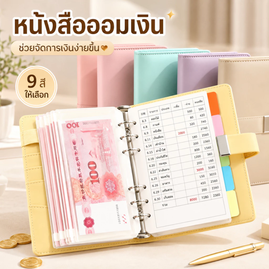 สมุดบันทึกการออม A6 สมุดบันทึกการเงินครอบครัว Budget Binder ประหยัดเงินวางแผน สมุดออมเงิน สมุดบันทึกรายจ่าย