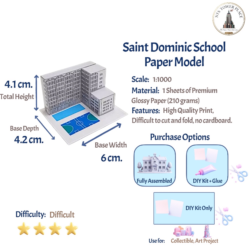 โมเดลกระดาษ อาคารมารีย์ และ อาคารโจเซฟ โรงเรียนเซนต์ดอมินิก พร้อมสนามกีฬาและสระว่ายน้ำ