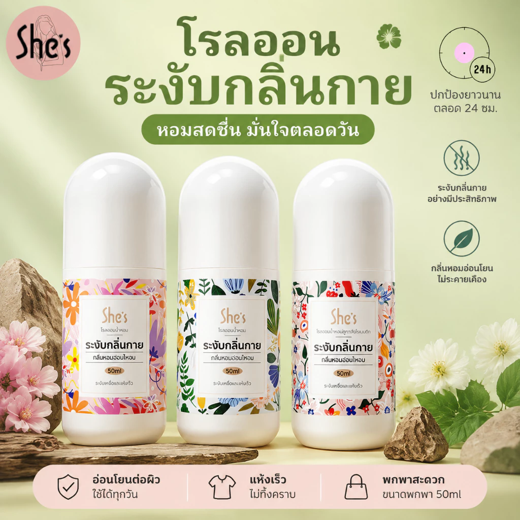 She’s โรลออนมายช้อยส์ 3กลิ่น 50ml โรลออนระงับกลิ่นกาย ลดกลิ่นไม่พึงประสงค์ใต้วงแขน ช่วยปกป้องตลอดวัน ระงับกลิ่นใต้วงแขน