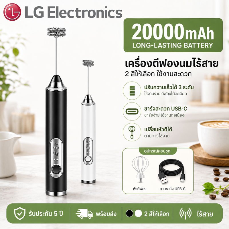 【รับประกัน5ปี】เครื่องตีฟองนมไฟฟ้า แบบมือถือ จับถนัดมือ 304 เกรดอาหาร ชาร์จไฟได้ เครื่องตีฟองนม ที่ตีฟองนม เครื่องตีไข่