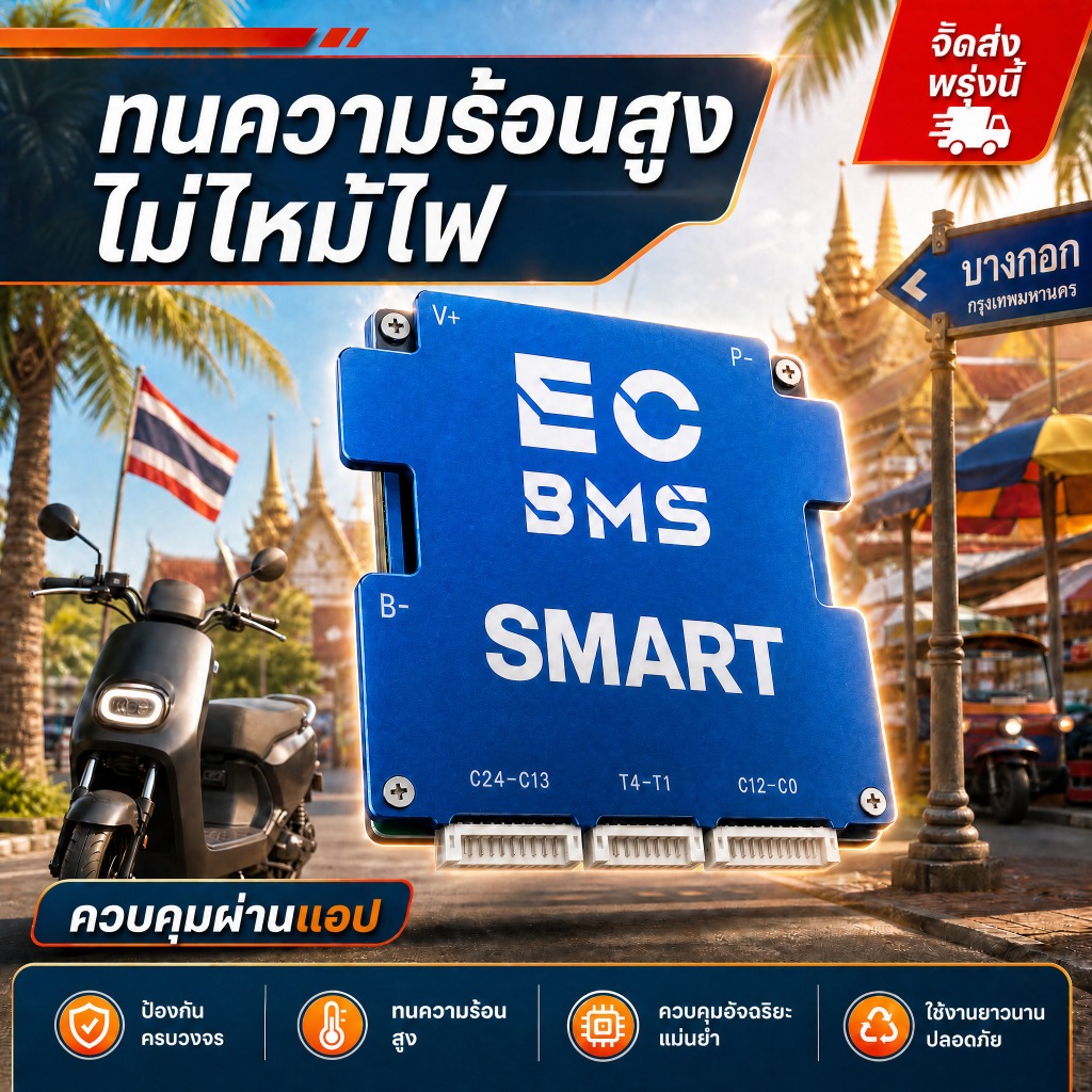 EC Smart BMS รุ่นใหม่ ของแท้จากโรงงาน 3S-24S 40A-200A LiFePO4 บาลานซ์อัตโนมัติ แถมสายแพร พร้อมส่ง LF