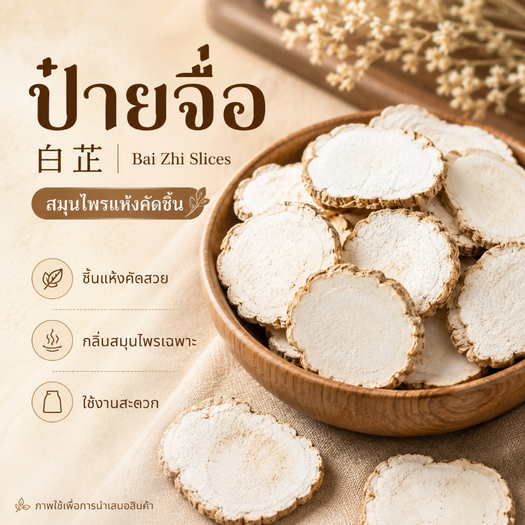 โกฐสอแผ่น ไป๋จื่อ เกรดพรีเมียม คัดพิเศษ 100% | Bai Zhi Slice | กลิ่นหอมเด่นชัด เหมาะต้มตุ๋น หมักเนื้อ ต้มน้ำสมุนไพร