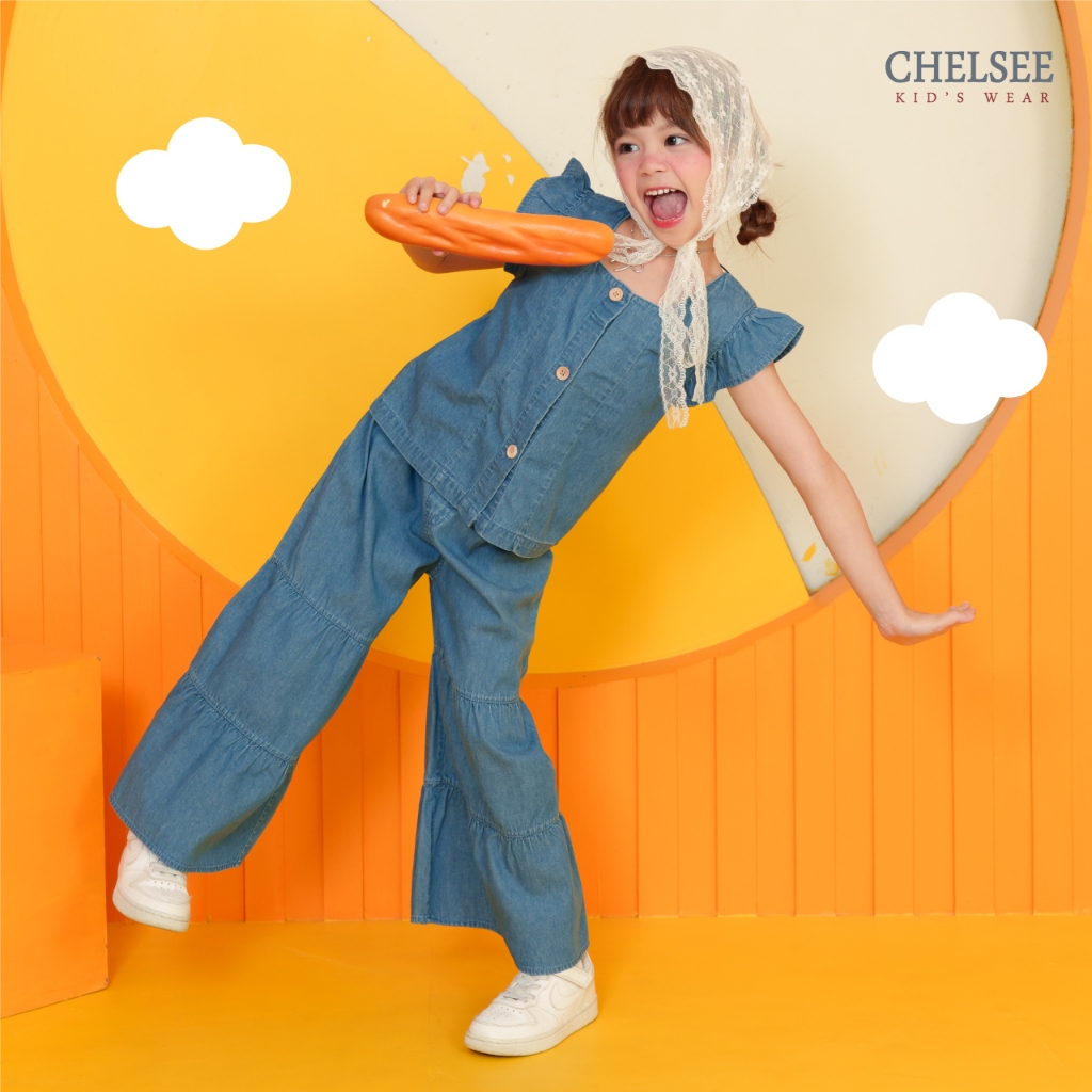 Chelsee طقم بنات بلوزة وجينز واسع — صورة 2