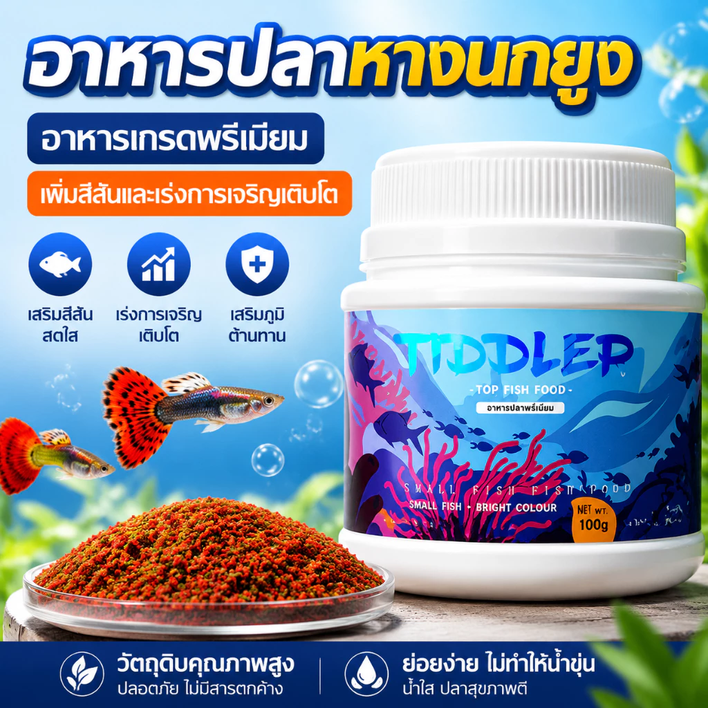 อาหารปลากุ้ง ยูง กุ้ง ปลา กุ้งฟีด อาหารปลาขนาดเล็ก อาหารปลาอควาเรียม เพิ่มสีสัน เร่งโต น้ำใส มีคุณภาพ
