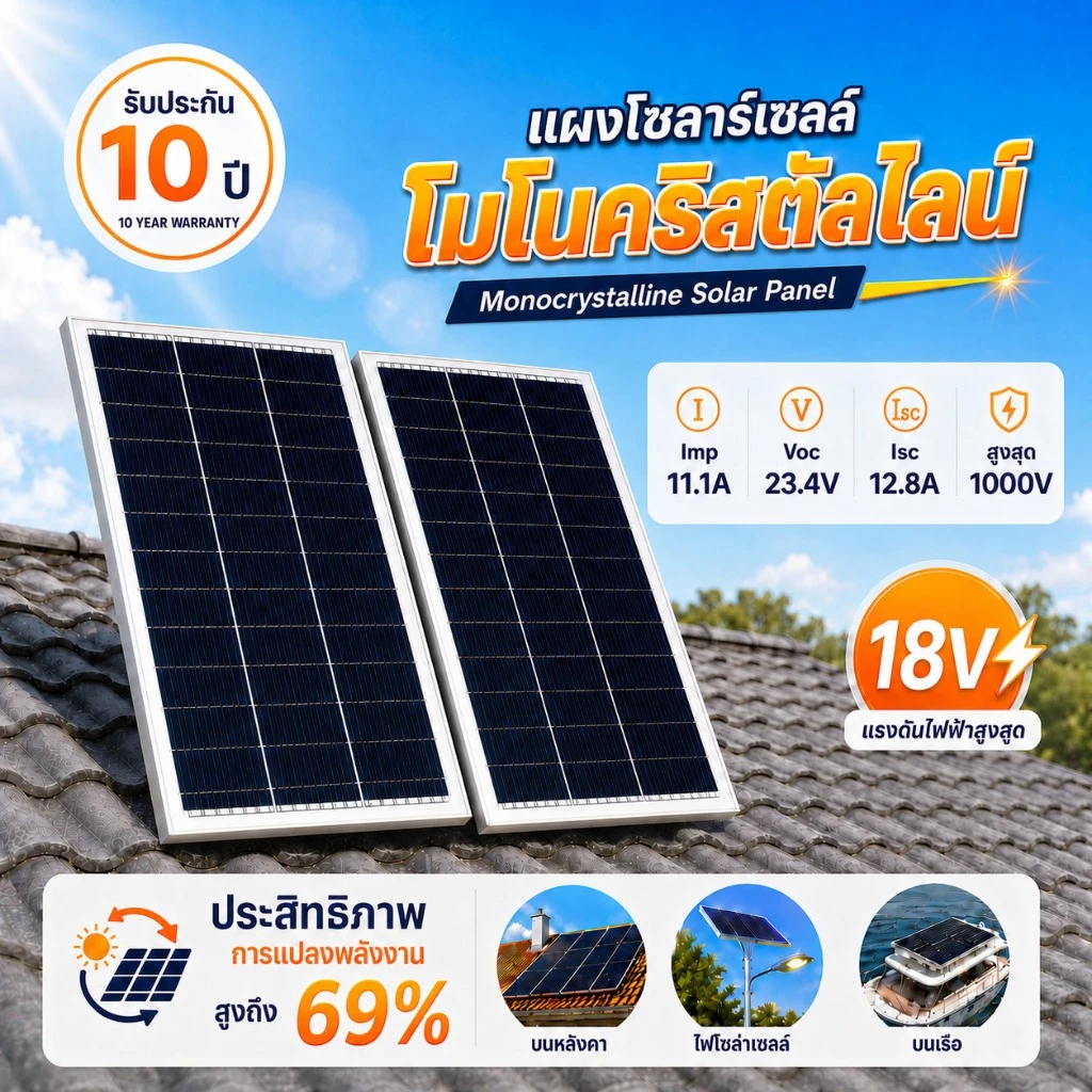 โมโนแผงเซลล์แสงอาทิตย์ 128 10W-200W Monocrystalline แผงโซล่าเซลล์ solar panel แผง solar cell