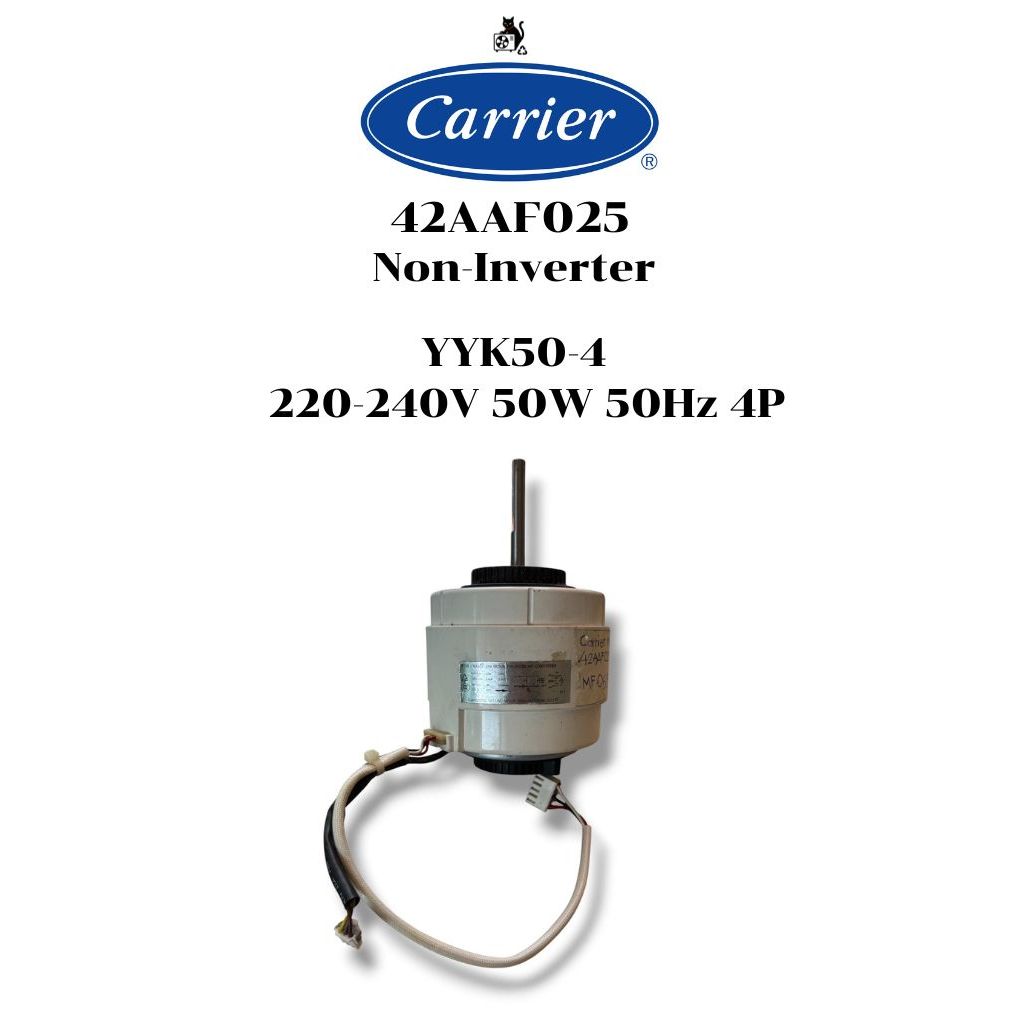 YYK50-4 มอเตอร์คอยล์เย็นแอร์ CARRIER 42AAF025 Non-Inverter 220-240V 50W 50Hz 4P มือ2