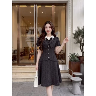 DW465R2 Clover Flower Dressชุดเดรสสั้น ผ้าชีฟองอัดพลีท ผ้าคริงเกิ้ลชีฟอง" (Crinkle Chiffon) พิมพ์ลายใบโคลเวอร์