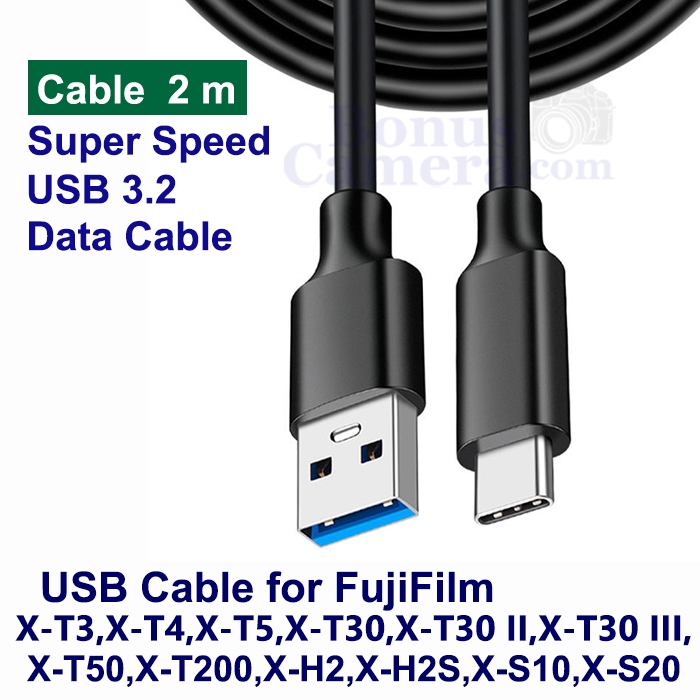 สาย USB ยาว 2m ต่อฟูจิ  X-T3,T4,T5,X-H2,X-H2S,X-T30 II,X-T30 III,X-T50,X-T200,X-S10,X-S20 Cable for 