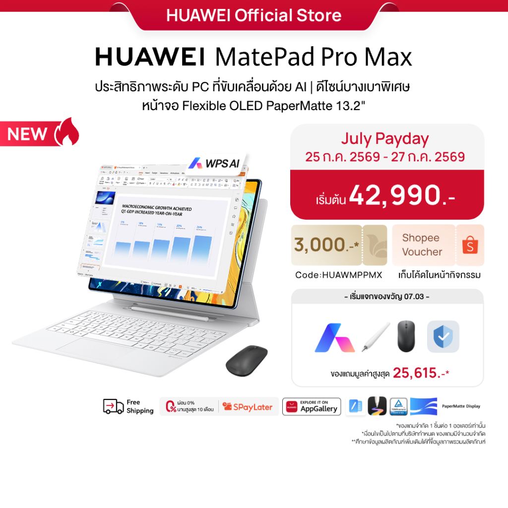 [7.25 - 7.27 l โค้ดลดเพิ่ม 10%] HUAWEI MatePad Pro Max l แท็บเล็ต | ประสิทธิภาพระดับ PC ที่ขับเคลื่อนด้วย AI