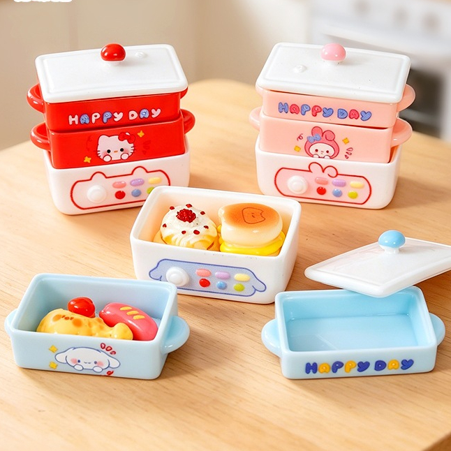 j090/8 กล่องอาหารเรซินแบบหลายชั้นลายสัตว์น่ารัก สำหรับตกแต่งบ้านตุ๊กตา DIY1ชิ้น