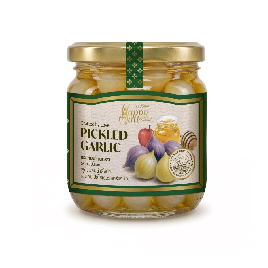 HappyMate Pickled Garlic with Honey / กระเทียมโทนสูตรผสมน้ำผึ้งป่า และแอปเปิ้ลไซเดอร์ออร์แกนิค ไม่ใส่สารสังเคราะห์ใดๆ