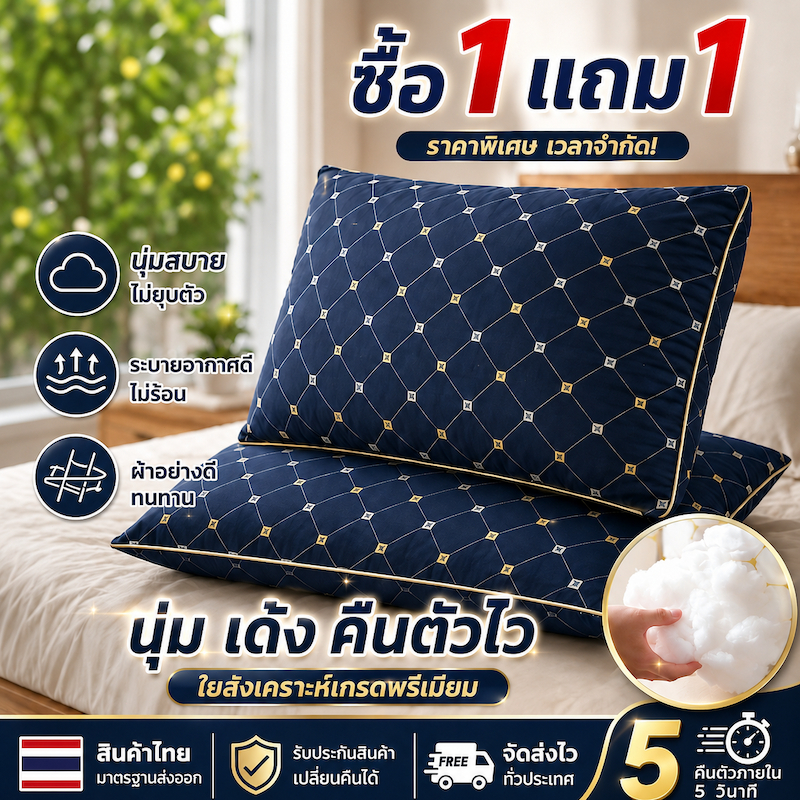 🏆ซอ1แถม1🏆Hilton หมอน หมอนสุขภาพโรงแรม หมอนนุ่ม หมอนหนุนใบใหญ่ เสริมคอ ทนกันไรฝุ่นนอนสบาย หมอนนอน