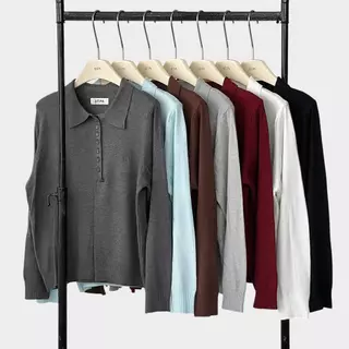 Atipashop - Regent Knit Polo เสื้อไหมพรม คอปกแขนยาว ดีเทลกระดุม ดีไซน์เรียบหรู ใส่ง่ายได้ทุกวัน