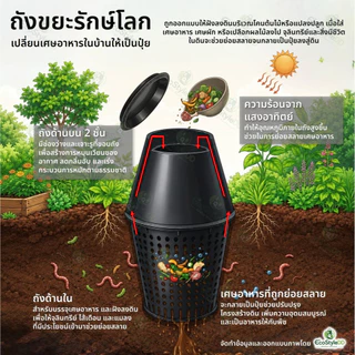 ถังหมักเศษอาหาร ความจุ 18 ลิตร ถังรักษ์โลก เปลี่ยนเศษอาหารในบ้านให้เป็นปุ๋ย