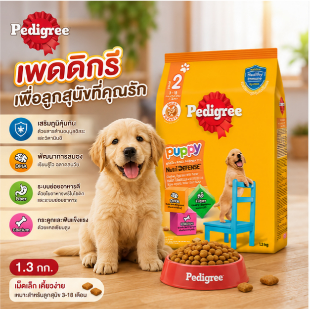 Pedigree Puppy เพดดิกรี อาหารลูกสุนัขชนิดเม็ด รสไก่ไข่และนม 1.3 kg