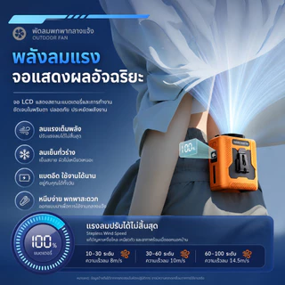 พัดลมคาดเอว 20000mAh พัดลมพกพา ห้อยคอ USB ชาร์จได้ 100ระดับ มอเตอร์ไร้แปรงถ่าน ไฟฉาย LED Outdoor