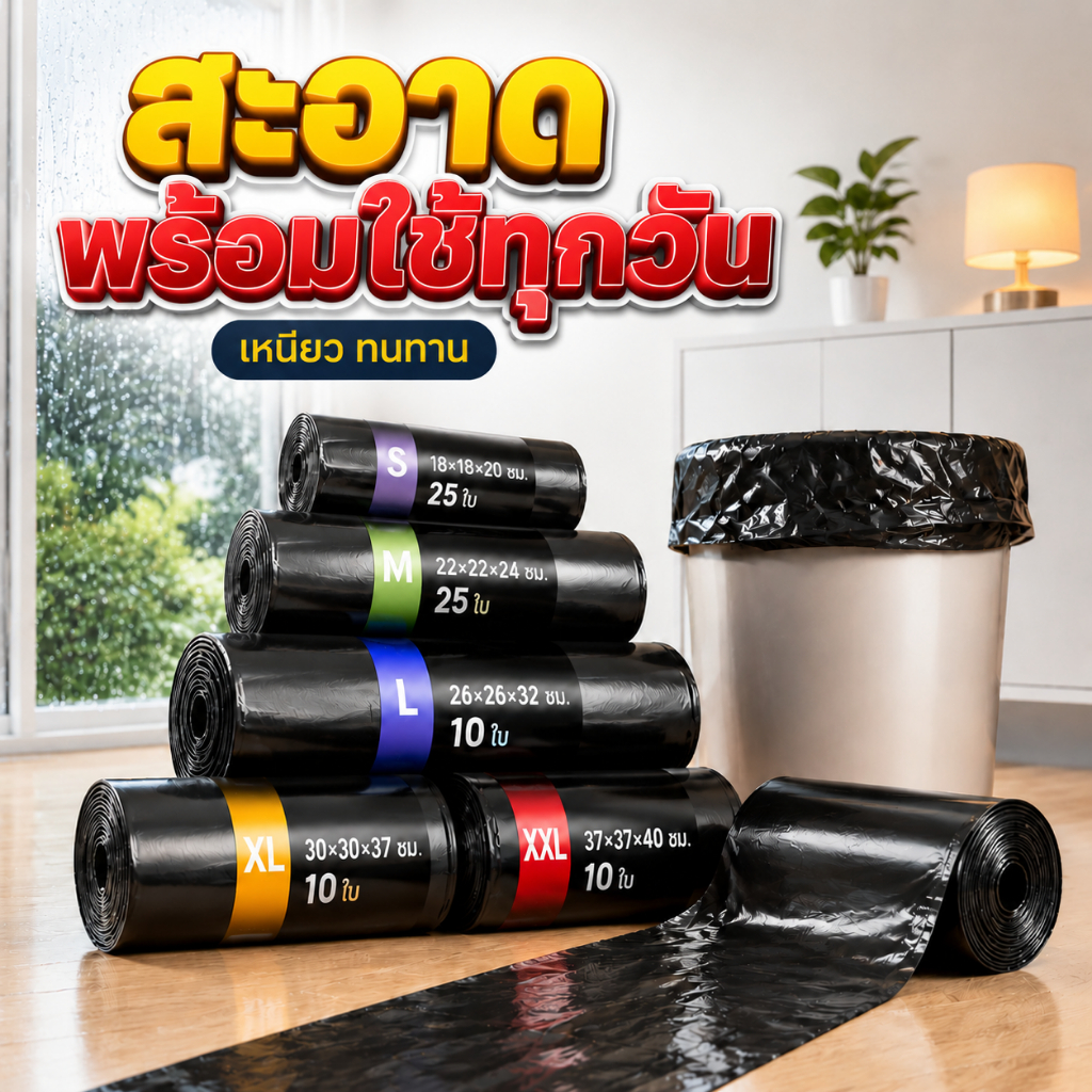 ถุงขยะสีดำ หนาพิเศษ เหนียวทน ไม่ขาดง่าย ไม่รั่วซึม มีหลายขนาด สำนักงาน&ห้องครัว จัดส่งเร็วจากกรุงเทพฯ