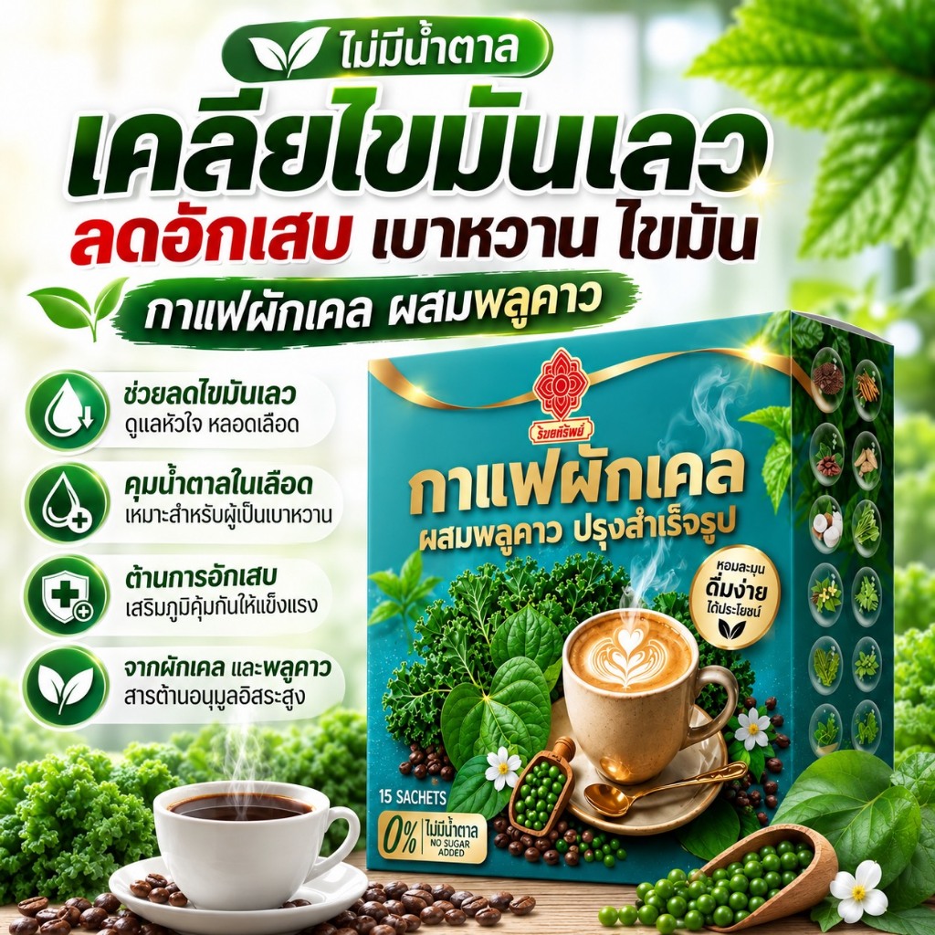 ✨กาแฟผักเคล ผสมพลูคาว✨ [ 1แถม2 ] บำรุงกระดูก ลดเบาหวาน ไขมัน ขับถ่ายดี ไม่มีน้ำตาล