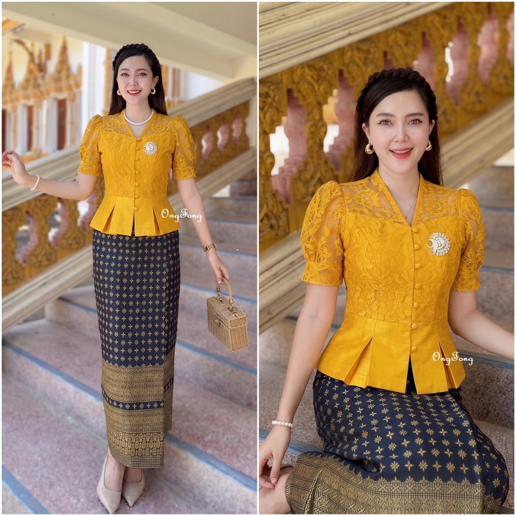 เสื้อรุ่น-รสสุคนธ์ ผ้าไหมสีเส้นแต่งลูกไม้ เรียบหรู ดูสง่า ใส่แล้วเป๊ะมีไซส์เล็กและสาวอวบ1