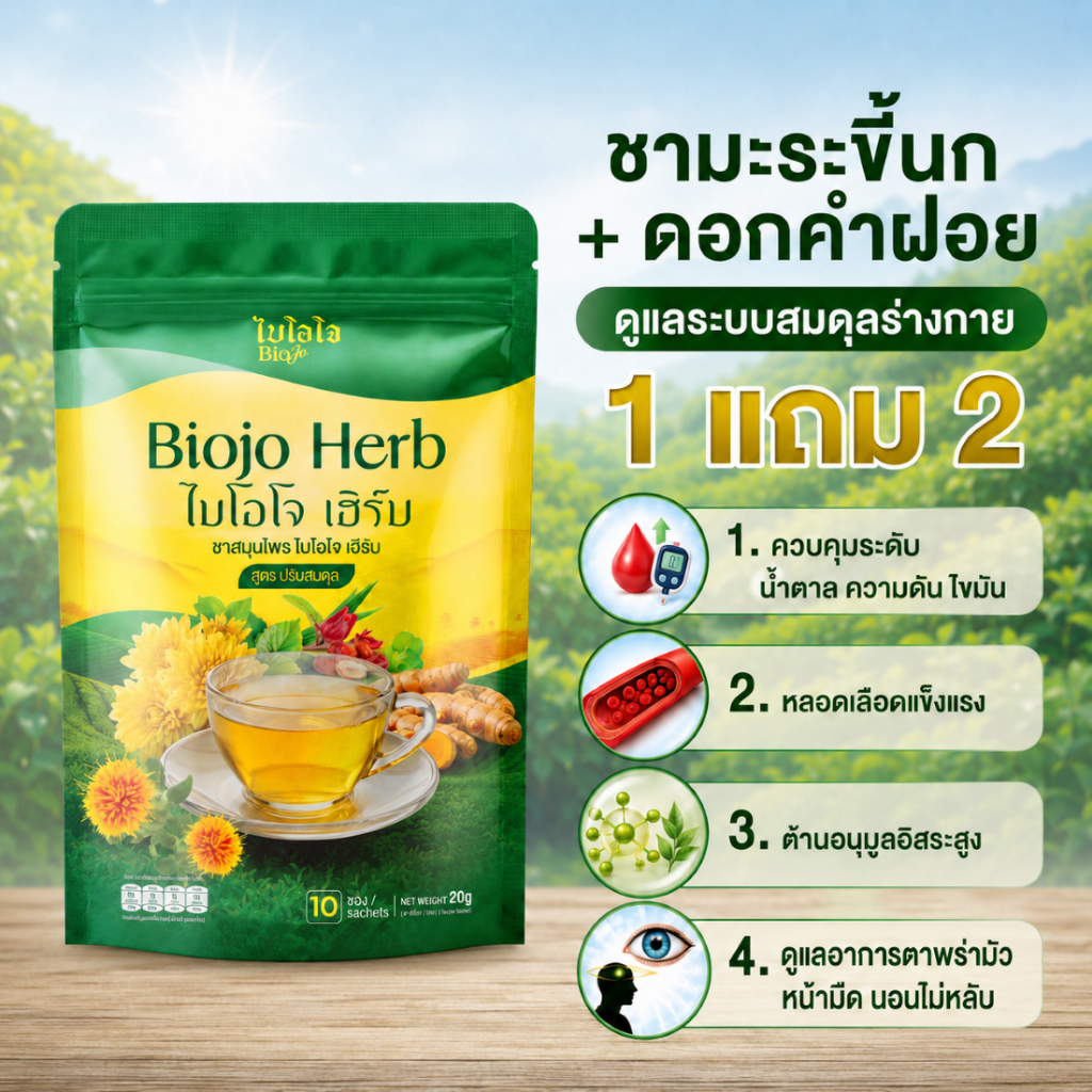 BIOJO ชาสมุนไพร ไบโอโจ เฮิร์บ [1 แถม 2] สูตรปรับสมดุลในร่างกาย มือเท้าชา ตาพร่า หน้ามืด ความดัน