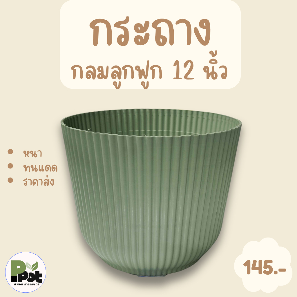กระถางต้นไม้ รุ่นกลมลูกฟูก ไซส์ 12 นิ้ว มีหลายสีให้เลือก สีขาว ดำ เขียว ชมพู