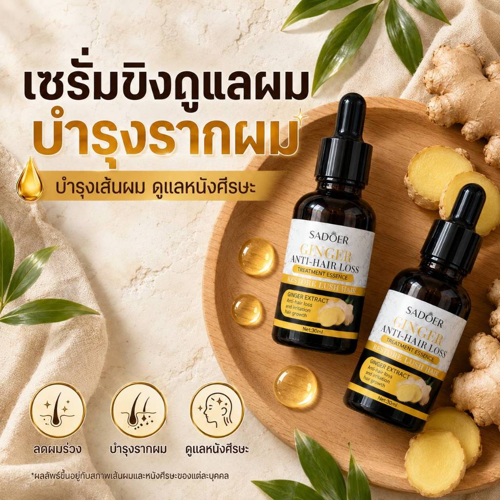 เซรั่มขิง สมุนไพรแก้ปัญหาผมหงอก ผมบาง หัวล้าน 1 แถม 1