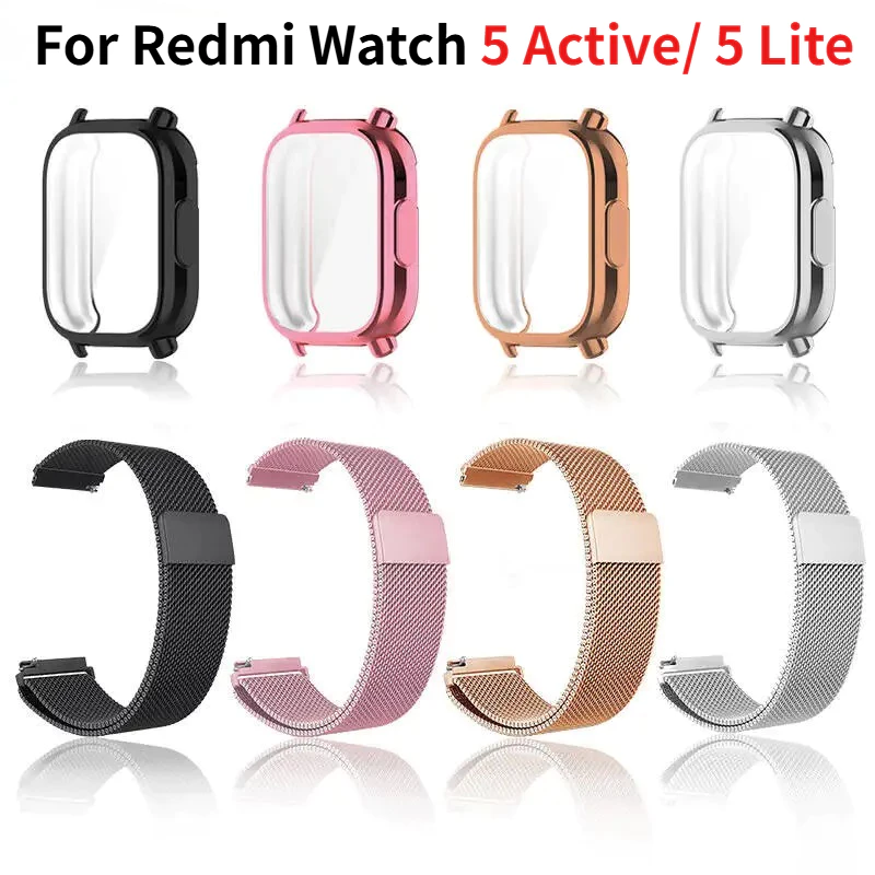 【เคส+สาย】 สําหรับ Xiaomi Redmi Watch 5 Active / 5 Lite สานาฬิกา สำรอง สาย สแตนเลส Redmi Watch 3 Active