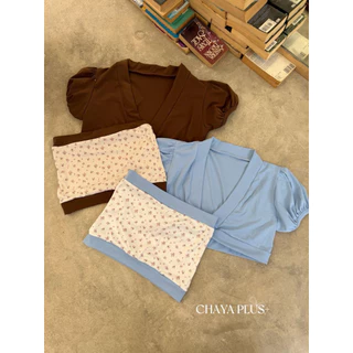 LindaaPlus-- เซ็ตเสื้อคลุม “𝗕𝗼𝗻𝗻𝗶𝗲” 🌸🍃 เกาะผ้ายืดลายไหมพรมสกรีนลายดอกไม้ + เสื้อคลุมครอปแขนตุ๊กตา งาน 2 ชิ้นแยกได้