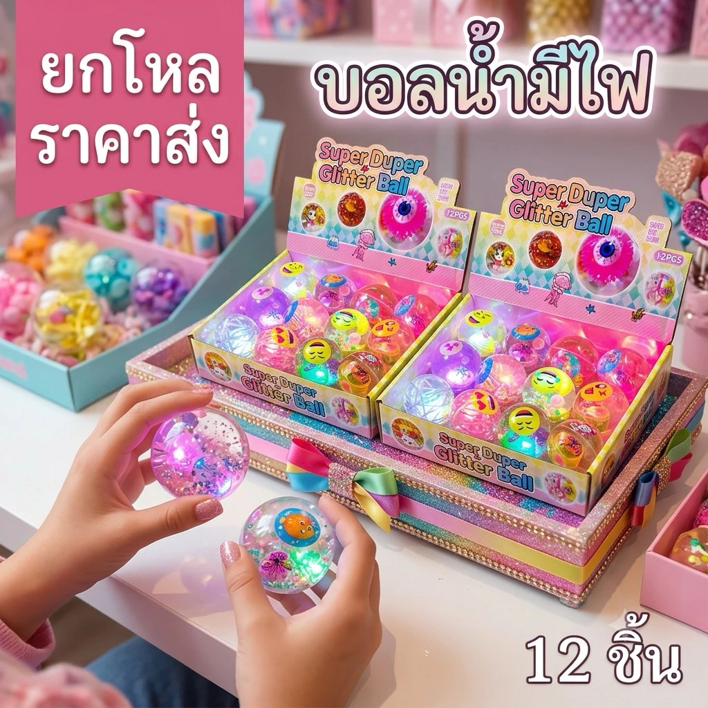 🌷ยกโหล 🌷 ลูกบอลน้ำมีไฟ ขนาด 5.5 cm. คละลายมีราคาส่ง D030-10