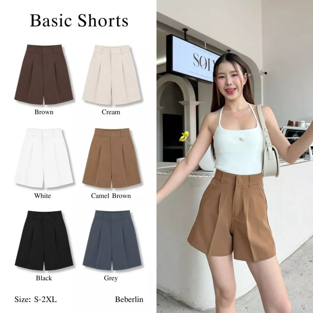 Berlin กางเกงขาสั้น เอวสูง สีพื้น / No : BL-33