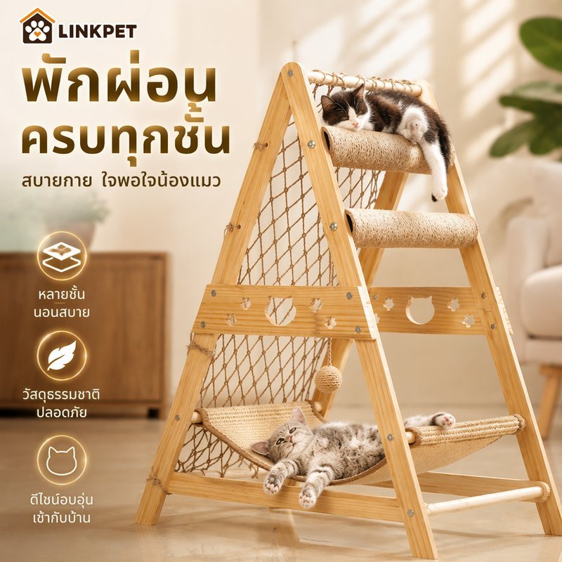คอนโดแมวปีนได้ เปลญวนแมว มัลติฟังก์ชั่น กรอบปีนแมว โครงปีนแมว