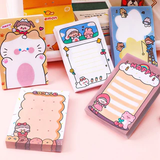 <พร้อมส่ง> โน๊ตกาว กระดาษ มีกาว ลายการ์ตูน 👧🏼🐰🐱 50-80 แผ่น Cartoon Note Pad เล็ก/ใหญ่ กระดาษจด เมมโม โน๊ต