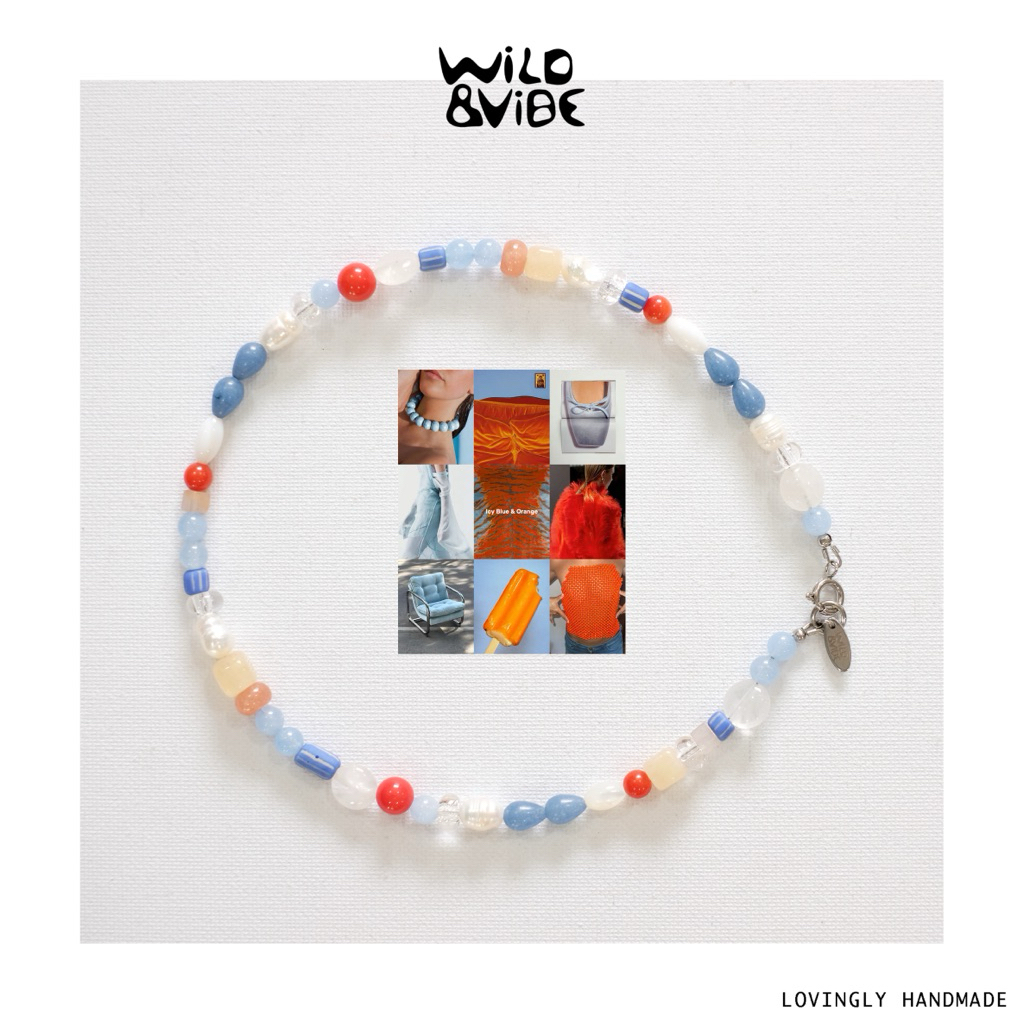 Wild&Vibe Icy blue& Orange Necklace สร้อยหินโทนฟ้า-ส้มสไตล์ Y2K ความยาว 40 ซม