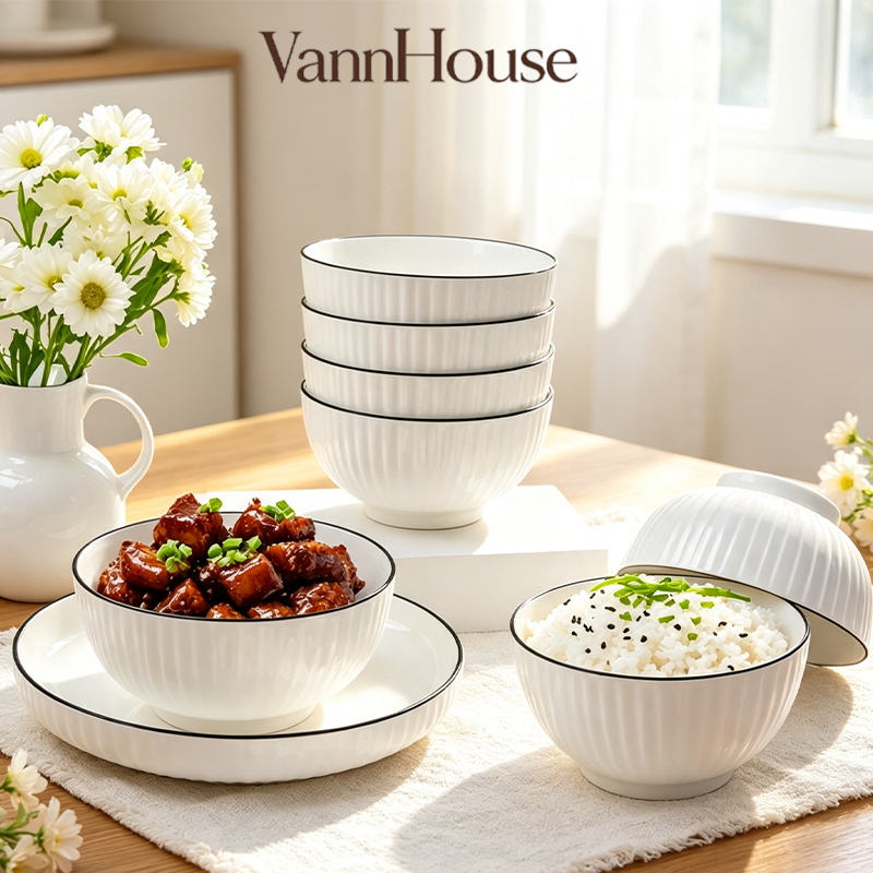 VannHouse จาน ชาม ถ้วยน้ำจิ้ม เซรามิกสไตล์ญี่ปุ่น ลายยามาดะ เข้าไมโครเวฟได้