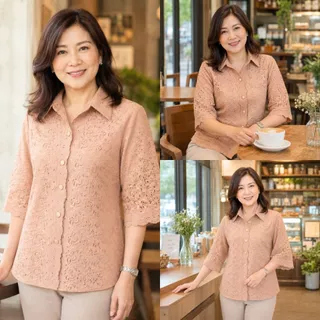 ร้านแชมป์อุดร เสื้อลูกไม้ผ้าบางคอปก มีมากกว่า 10 สี อก 40,42,44,46,48,50