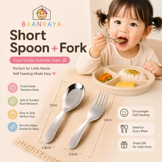 🔥Pro🥄 ช้อนส้อมเด็ก Food Grade พร้อมกล่องพกพา ช้อน ส้อมเด็ก ทุกวัย BLW Baby Spoon Fork Stainless Steel Baan Raya