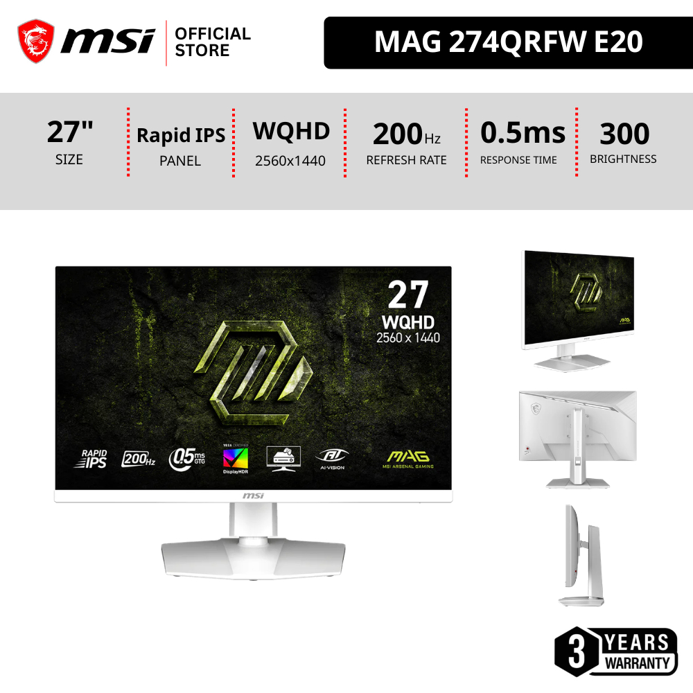 MSI MAG 274QRFW E20 - Monitor 200Hz 2560 x 1440 (WQHD) จอคอมพิวเตอร์ IPS