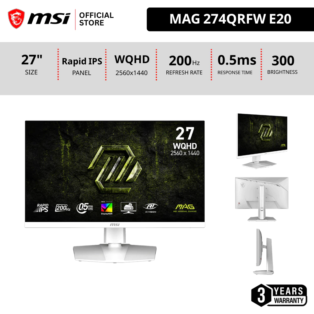 MSI MAG 274QRFW E20 - Monitor 200Hz 2560 x 1440 (WQHD) จอคอมพิวเตอร์ IPS